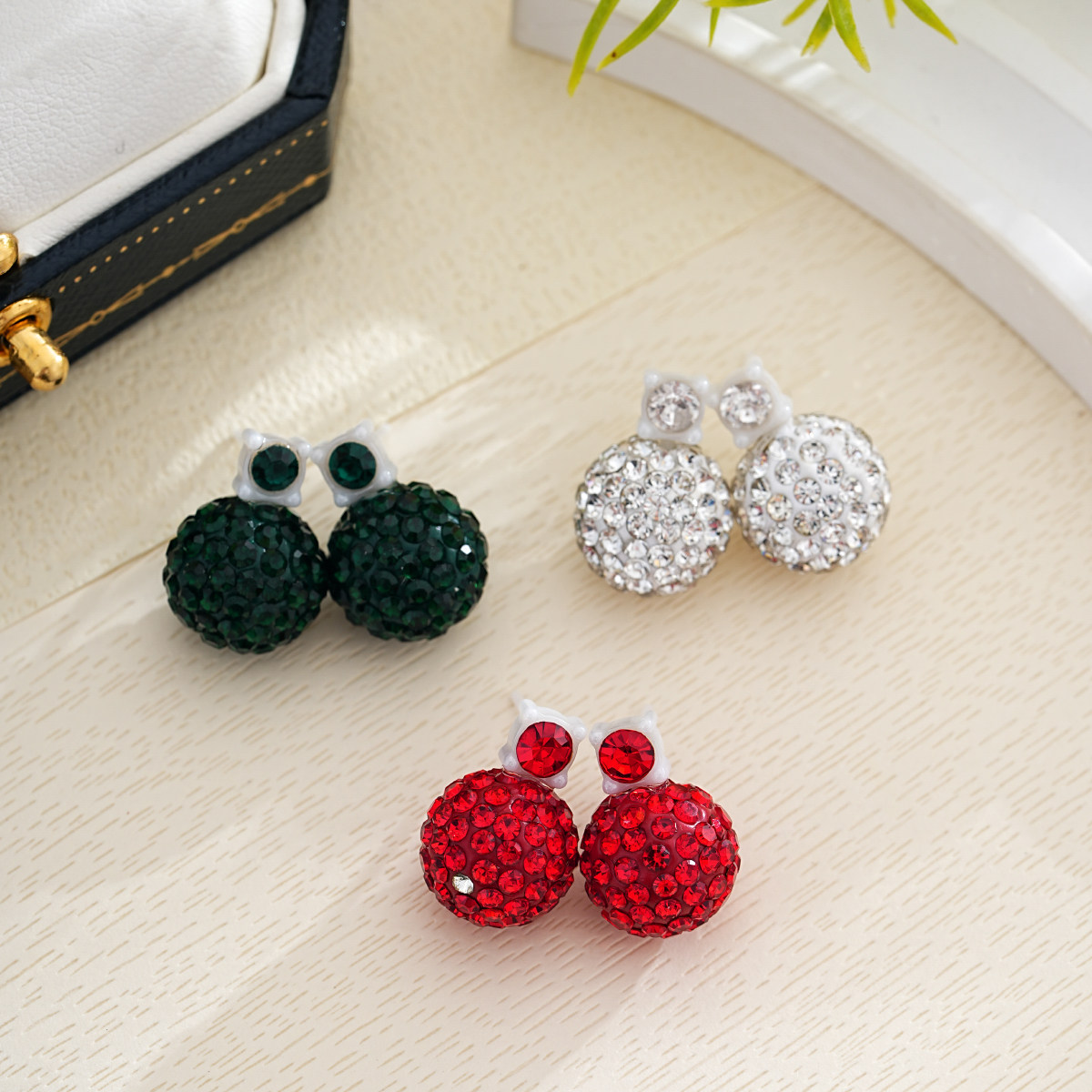 超闪水钻生物瓷针戴妃款耳钉红色香巴拉纯陶瓷针养耳洞抗过敏耳饰