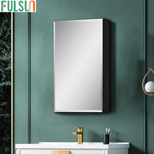 单独 富深浴室柜镜子黑色铝合金置物柜小户型极窄卫生间镜柜挂墙式