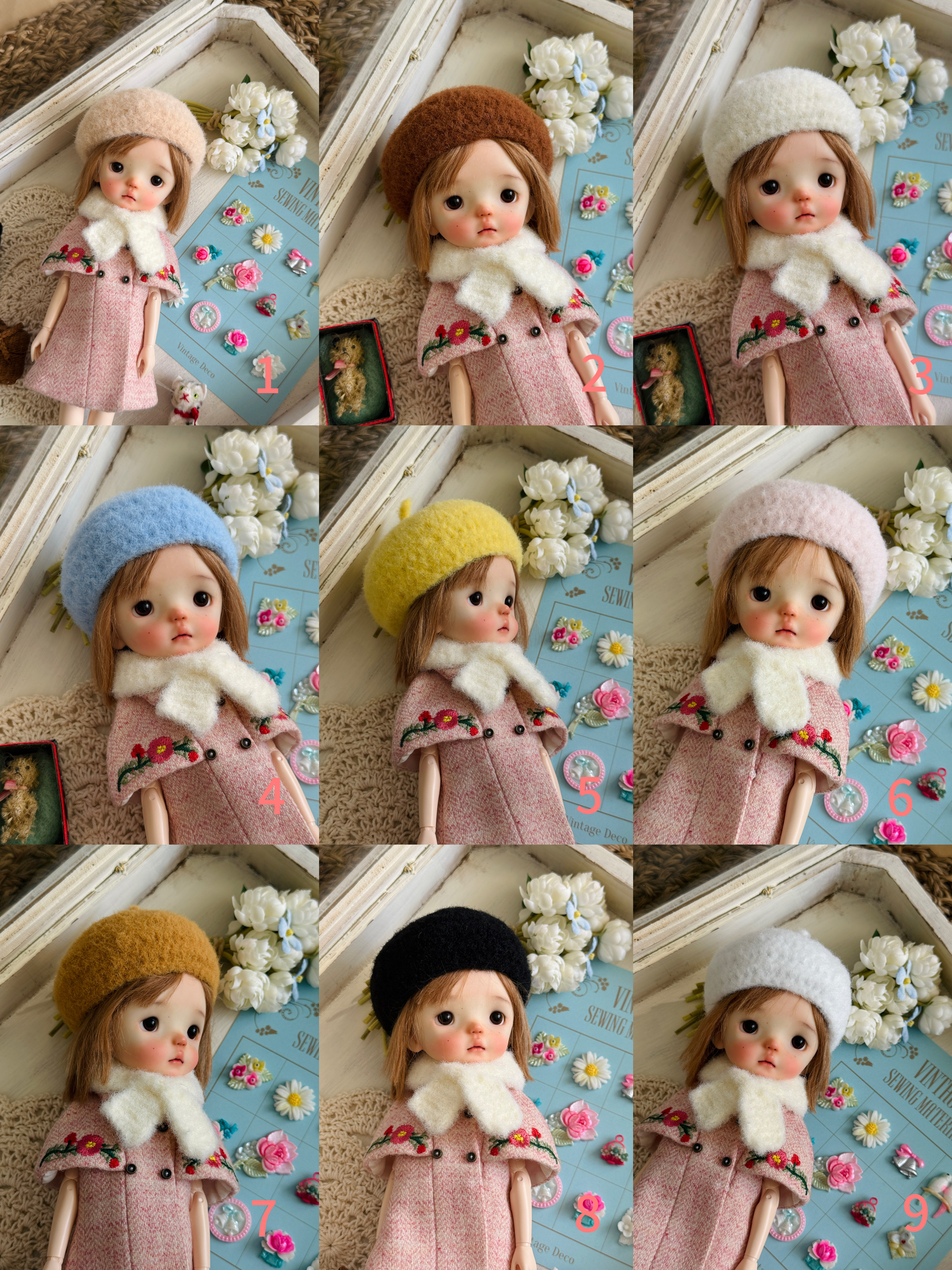 【现货】蓝豆豆roro小鸟bjd6分娃用毛线贝雷帽
