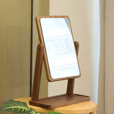 北美黑胡桃可旋转高清化妆镜