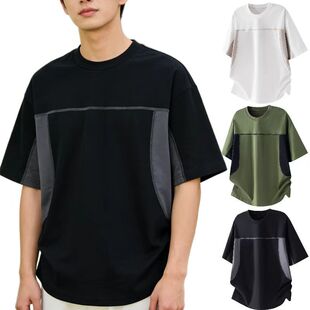 茑家新款 T恤圆领宽松运动休闲撞色冰丝透气索罗娜上Y 速干拼接短袖