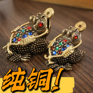纯黄铜三足招财小金蟾摆件聚财蟾蜍办公桌面金蝉汽车茶宠店铺饰品