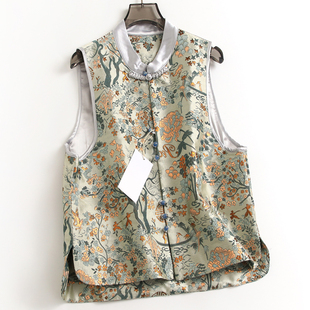 鎏金提花显瘦盘扣立领无袖 国风背心上衣女马夹M498 坎肩外套新中式