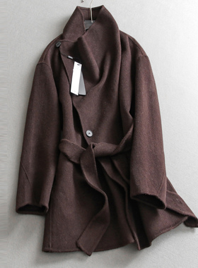 蓬松挺括锁温纯色立领双面呢羊毛大衣长款轻奢优雅女毛呢外套M562