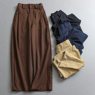 女W934 休闲裤 梨型身材遮跨高腰显瘦垂感宽松弯刀裤 通勤百搭阔腿裤