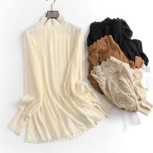 叠穿内搭气质洋气小衫 V933法式 女秋冬新款 打底衫 优雅半高领蕾丝衫