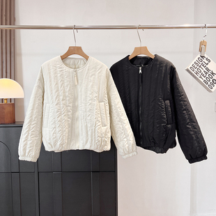 韩版圆领轻薄棉服女冬季2025新款高级感宽松保暖短款夹棉外套Q786