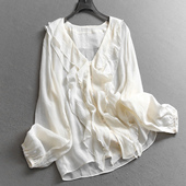 罩衫 2025秋季 新款 纯色优雅荷叶边系带V领长袖 减龄百搭女衬衫 V031