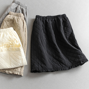 菱格绗缝夹棉加厚木耳边小个子a字裙25冬季 中裙半身裙女M835 新款