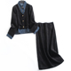 灯芯绒衬衫 两件套可搭一整套H127 女外套半身裙套装 式 翻领黑色长袖