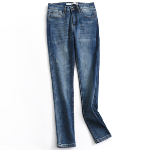 牛仔裤 蓝色水洗磨白显瘦修身 百搭女裤 秋冬新款 N257 加绒加厚小脚裤