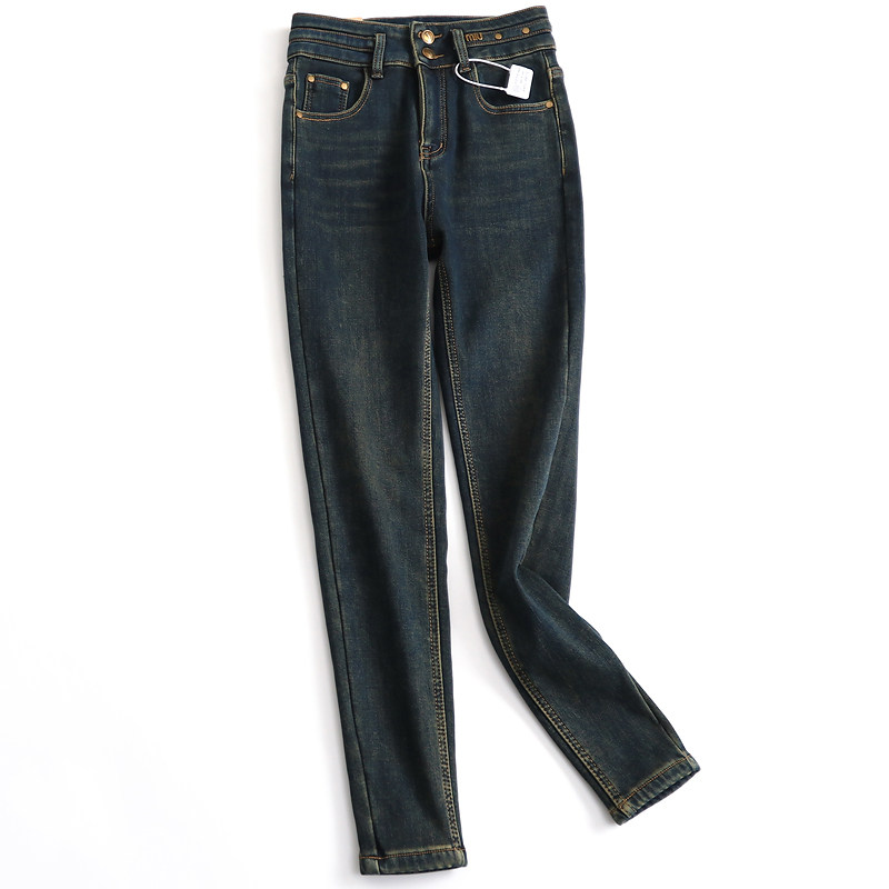 纯色高腰两粒扣加绒加厚修身小脚裤冬季新款铅笔裤女裤牛仔裤B908,女装/女士精品,牛仔裤,淘宝优惠券,粉丝福利购,淘宝优惠卷