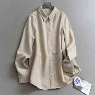 廓形外搭休闲女衬衫 新款 W508 2026春季 含羊毛百搭纯色翻领宽松长袖