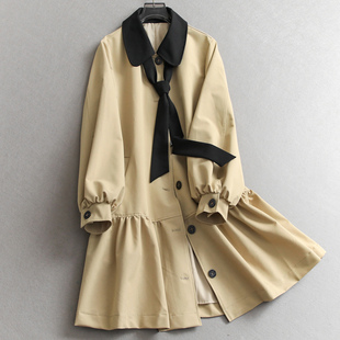 撞色翻领飘带宽松显瘦灯笼袖小个子25秋季新款长袖女外套风衣N970