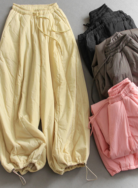 纯色夹棉加厚收口裤脚宽松百搭棉裤灯笼裤阔腿裤保暖休闲裤女M494
