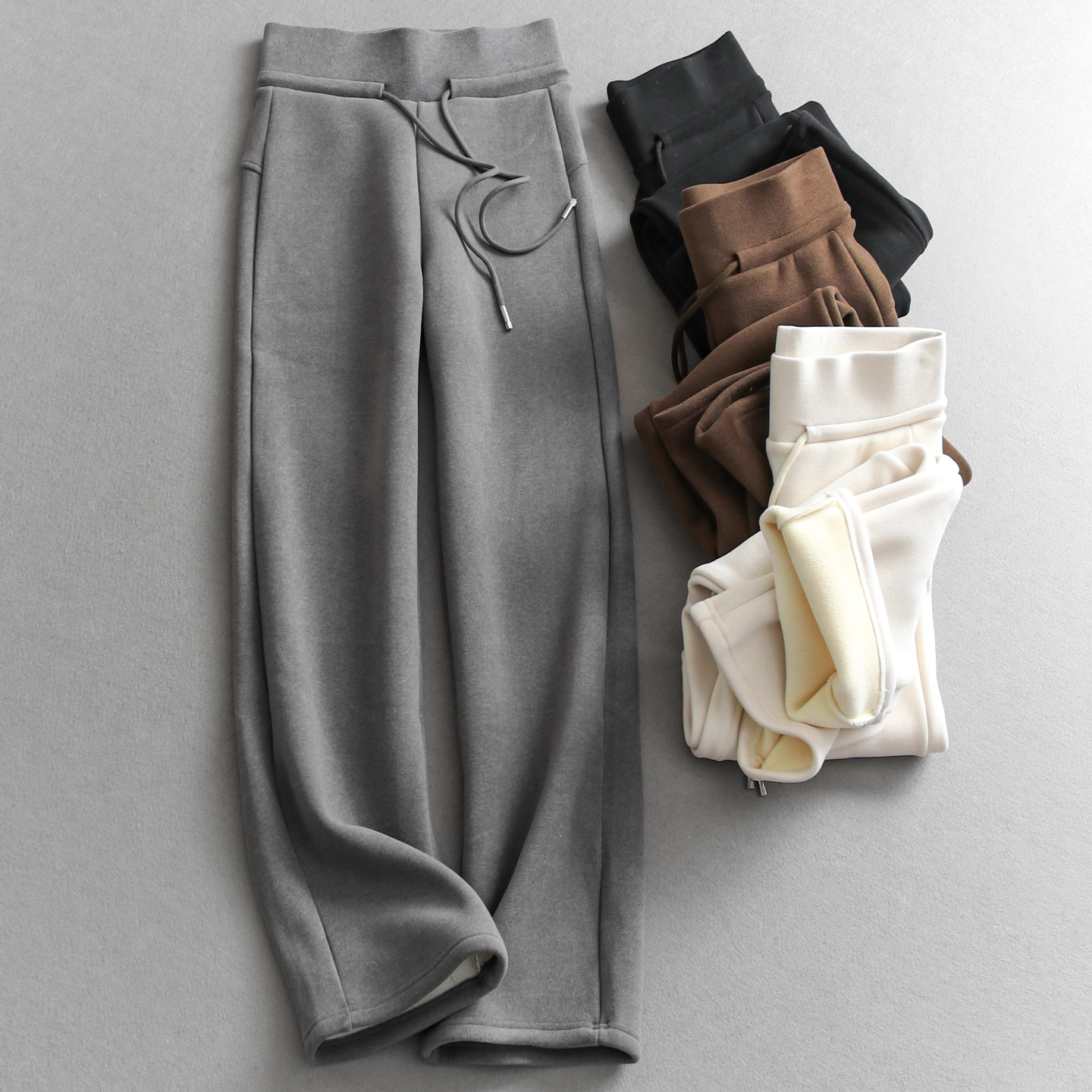 抽绳松紧腰加绒弹力直筒休闲裤女