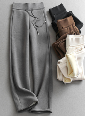 抽绳松紧腰高腰加绒加厚弹力直筒显腿长阔腿裤百搭女裤休闲裤M933