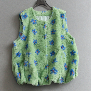 撞色花朵印花仿羊羔毛宽松显瘦加厚保暖无袖 马夹Q667 坎肩背心女装