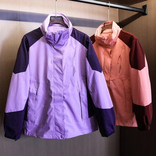 撞色拼接可拆卸连帽三合一可拆卸摇粒绒内胆户外冲锋衣外套女B351