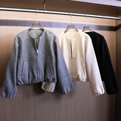 纯色宽松显瘦花苞松紧衣摆软质飞行员夹克拉链门襟长袖 女外套B769