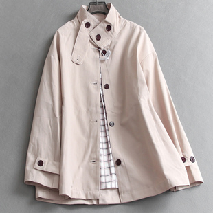 女装 纯色宽松韩系立领单排扣中长款 长袖 新款 风衣B127 外套2025秋季