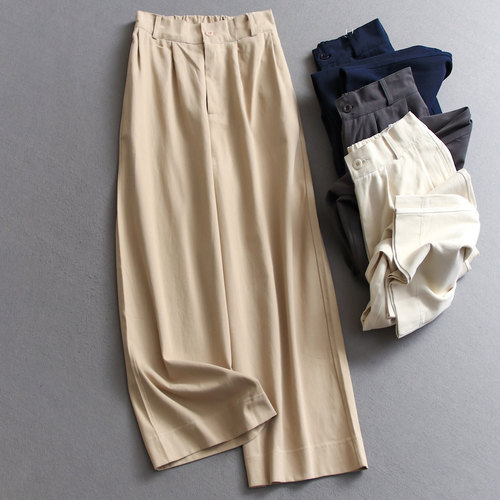 半松紧腰显瘦宽松高腰直筒西装裤