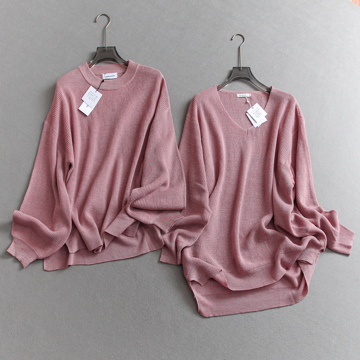 慵懒亮丝针织镂空宽松套头针织衫