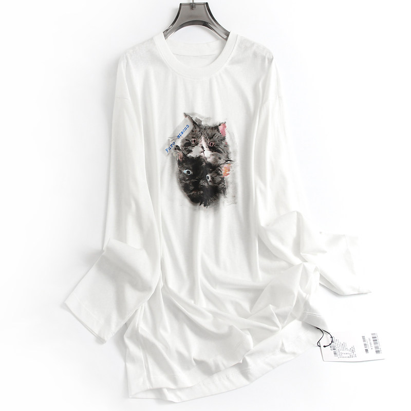 趣味猫咪印花宽松柔软舒适女T恤