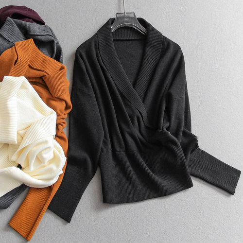 修身V领百搭交叉内搭打底毛衣女