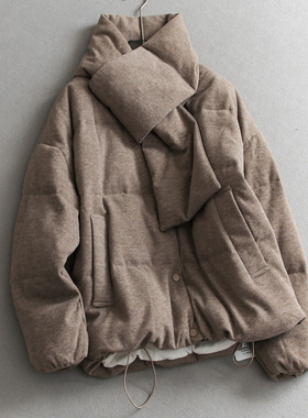 既有型又保暖围脖领羊毛牦牛绒混纺加厚保暖长袖外套女羽绒服M580