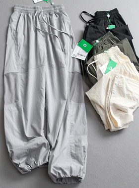 纯色网眼拼接薄款透气速干冰感工装裤宽松显瘦运动女裤休闲裤Z416