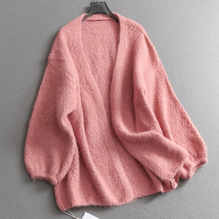 长袖 纯色宽松慵懒外搭中长款 新款 外套2025秋季 女毛衣B148 针织开衫