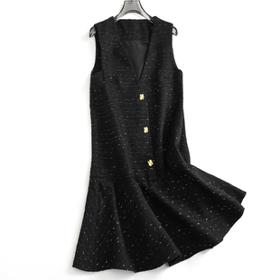 a字裙女连衣裙J732 新款 亮丝小香风V领叠穿外搭无袖 背心裙2025春季