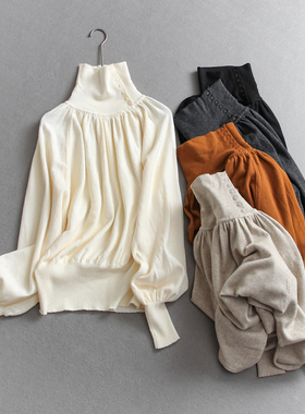 纯色巨好看高领可外穿内搭慵懒针织衫灯笼袖显瘦长袖女装毛衣Q287