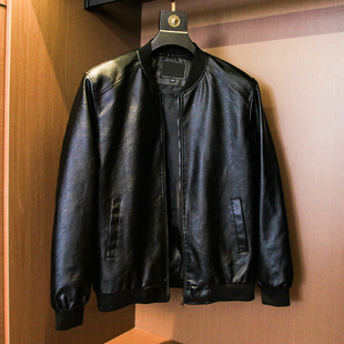 捡漏款 秋冬纯色超纤水洗皮棒球领休闲皮衣外套男H935 公司牛货