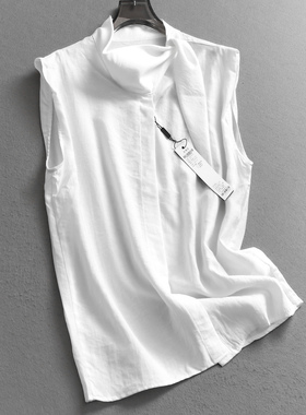 纯色飘带薄款宽松显瘦荡领无袖小衫2025夏季新款通勤女装衬衫C794