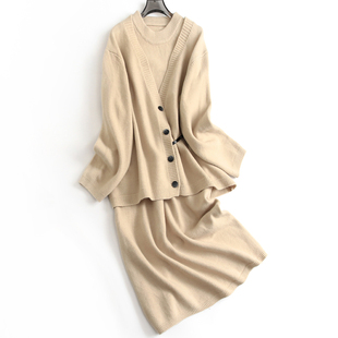 长袖 新款 毛衣连衣裙J514 裙慵懒两件套2025春季 格雷系针织外套套装