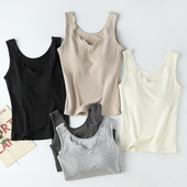 磨毛保暖背心舒适弹力带胸垫一体式 羊毛绒 桑蚕丝混纺 内衣M506