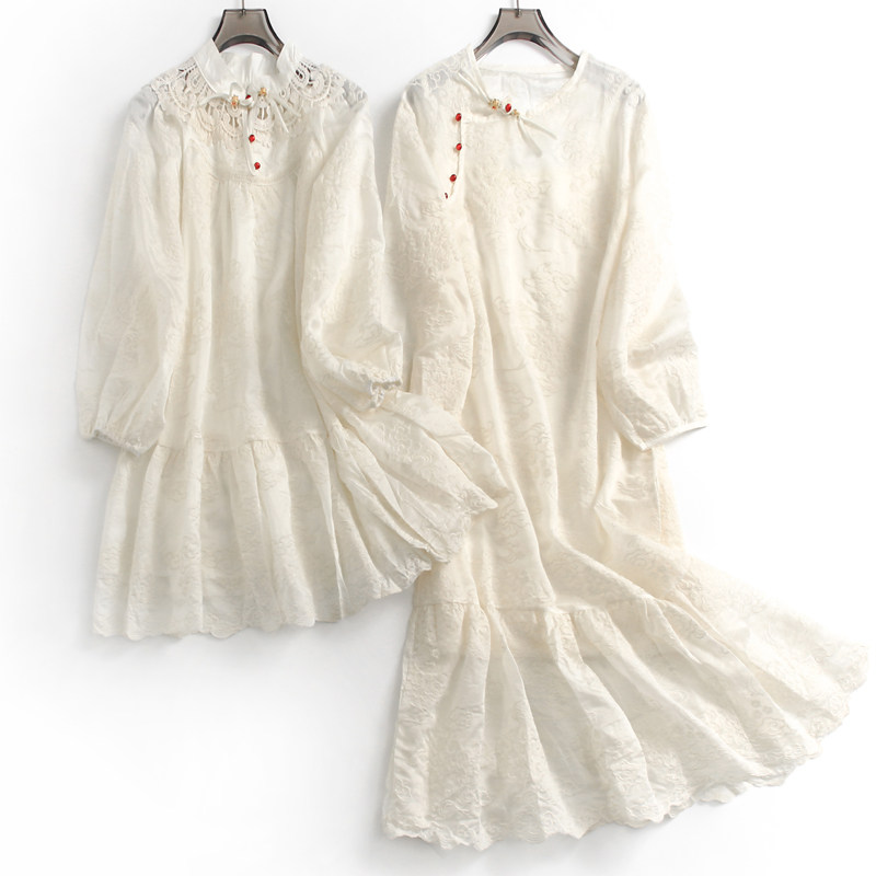 立领盘扣新中式国风长袖女连衣裙