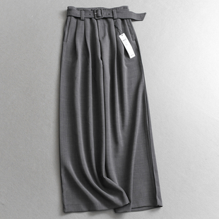 西裤 女长裤 W132 百搭休闲裤 含羊毛混纺高腰垂感通勤纯色垂感阔腿裤