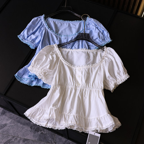 修身泡泡短袖减龄百搭短款女衬衫