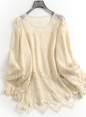 重工刺绣宽松藏肉圆领宽松洋气小衫2025春季新款长袖女蕾丝衫K299