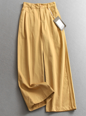 纯色半松紧腰风琴褶垂感透气2025秋季新款阔腿裤女长裤休闲裤V324