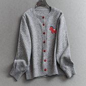 毛衣W133 减龄百搭女装 卡通贴布宽松慵懒软糯圆领针织开衫 外套长袖