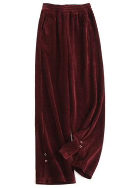 纯色雪尼尔松紧腰窄版阔腿裤条绒显瘦高腰灯芯绒女长裤休闲裤J515