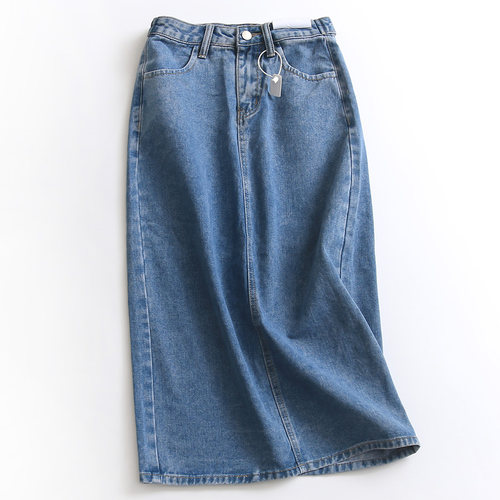 I743纯色高腰修身口袋韩版包臀裙夏季新百搭牛仔裙女裙半身裙长裙