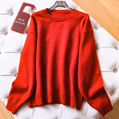 针织衫 新年圣诞红纯色圆领宽松慵懒内搭打底毛衣长袖 百搭女装 Q622