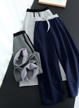 高腰撞色拼接腰头抽绳高克重加厚加绒百搭休闲裤弯刀裤女长裤M751