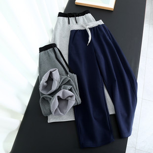 M751 女长裤 高腰撞色拼接腰头抽绳高克重加厚加绒百搭休闲裤 弯刀裤