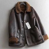 「正反双面穿」纯色皮毛一体加厚保暖宽松显瘦长袖 女pu皮外套Q580